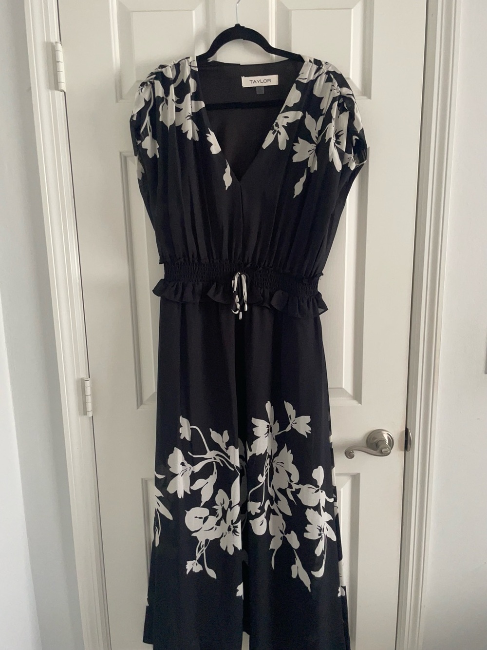 Taylor Black Floral Maxi Dress with White Blooms- never worn but no tag
